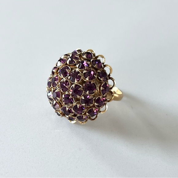 ⭐️ Vintage Handmade Rhinestone Cluster Adjustable Cocktail Ring - Picture 6 of 9